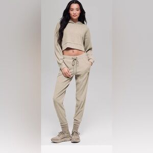 ALO Yoga Ribbed Drawstring Joggers in Light Beige-SET
